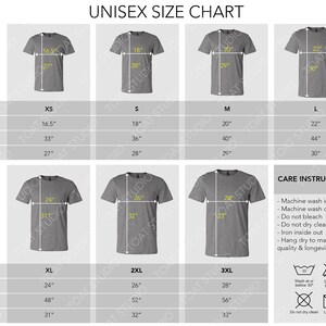 Pode incluir: Tabela de tamanhos unissex para camisetas, com medidas em cm para os tamanhos XS a 3XL. Inclui dimens&otilde;es de largura, peito e comprimento. Instru&ccedil;&otilde;es de cuidado tamb&eacute;m est&atilde;o inclu&iacute;das.