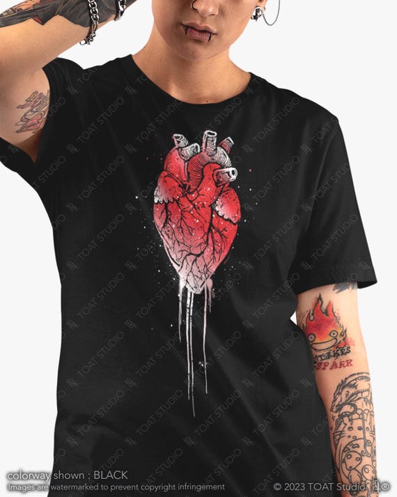 Anatomical Heart Unisex T-shirt: Y2K Dark Grunge Bloody Dripping 