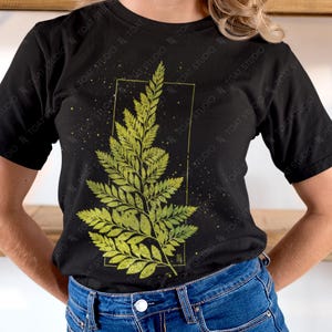 Fern Blockprint II Unisex T-Shirt, Forestcore Fern, Cottagecore Tee, Botanical Nature Lover, Plant Drawing, Hiking Outdoor Tee, Ostrich Fern