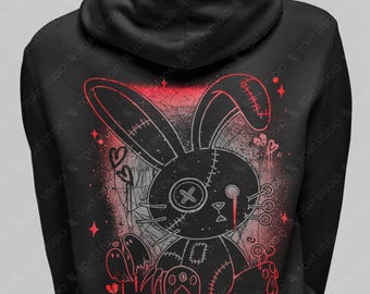 Dark Goth Bunny Unisex Hoodie: Harajuku Creepy Yami Kawaii Stuffed Spooky Voodoo Doll Rabbit