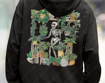 Crazy Plant Skeleton Unisex Hoodie: Forever Plant Therapy, Spooky Goth Gardener, Botanical Gift