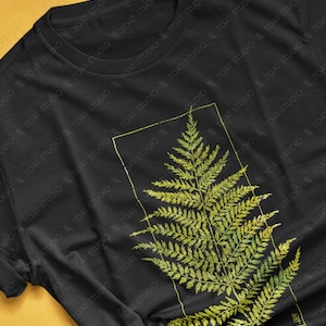 T-shirt unisexe Fougères Blockprint IV, dessin de décor végétal, chemise art floral, art botanique, jardin fleuri, chemise jersey illustration botanique