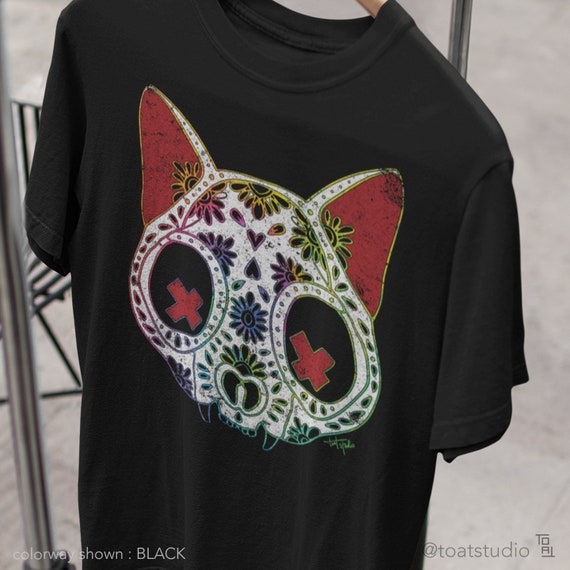 Dia De Los Muertos Rainbow Cat Skull Unisex T-shirt Scary and - Etsy