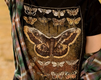 Moths Unisex T-shirt, Moth Motifs Artwork, Beautiful Winged Insects, Butterfly Collage, Vintage Butterfly and Moth Species, Moth Symbolism