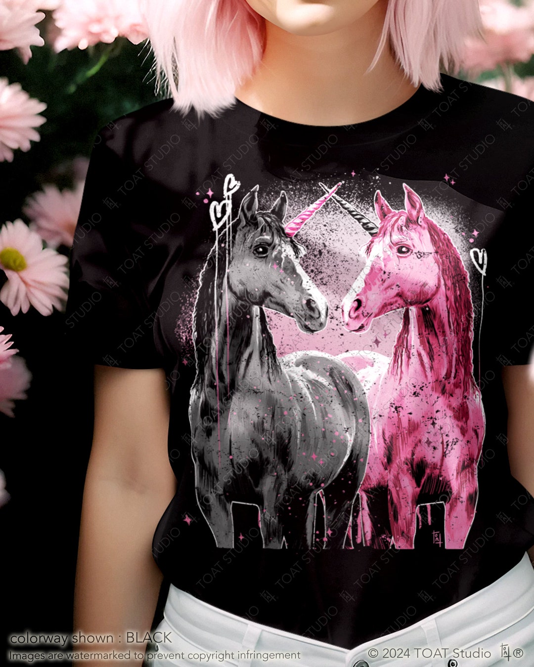 Pastel Goth Unicorns Unisex Tshirt, Dark Goth Unicorns, Dark Fantasy