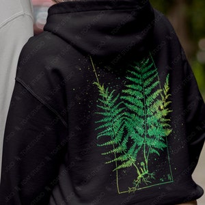 Fern Blockprint VI Unisex Hoodie, Pull feuille de fougère, Dessin de décor végétal, Art botanique, Jardin fleuri, Illustration botanique, Feuillage d’automne