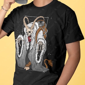 Dark Krampus Unisex T-Shirt, Merry Krampus Skeleton, Gruss Vom Krampus, X&#39;mas Devil Creature, Evil Santa, Krampus Skull, Scary Folklore