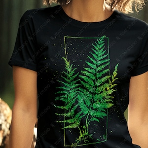 Fern Blockprint VI Unisex T-shirt, Plant Leaf Drawing, Forest Foliage, Gardener Gift, Nature Lover, Cottagecore Aesthetic, Fern Artwork