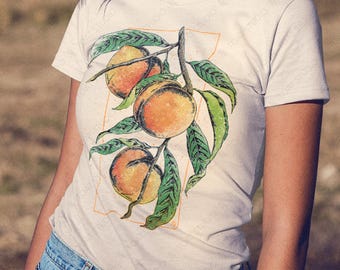 Peach Drawing Unisex T-Shirt: Vintage Fruit Graphic, Peach Illustration, Cottagecore Orchards, Farmers Market Tee