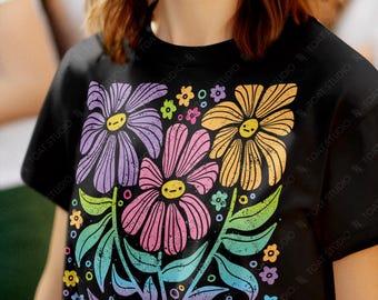 Pastel Boho Wildflower II Unisex T-Shirt: Colorful Daisy Pattern Floral Tee, Vibrant Flower Top