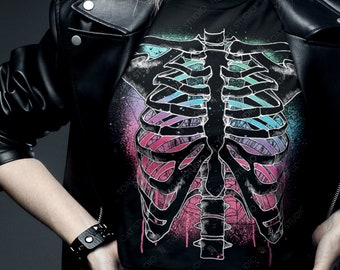 Pastel Goth Ribcage Unisex T-Shirt: Y2K Grunge Skeleton Anatomical Ribs Artwork, Pastelgore Torso Graphic