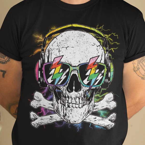 Skull Crossbone Lightning Unisex T-shirt, Crossbone N Harmony, Alternative Grunge, Electrifying Skull, Musical Vibe, Electric Daisy Carnival