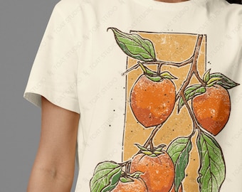 Hachiya Persimmons Unisex T-Shirt, Fruit Tree Art, Cottagecore Shirt, Botanical Art, Farmers Market, Fall Persimmon Tree, Farmcore Tee