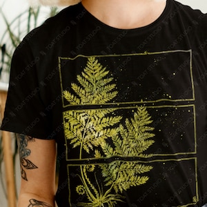 Fern Blockprint VIII Unisex T-shirt, Fern Leaf Drawing, Fern Leaves, Botanical Fern Plant Illustration, Fern Forest Foliage, Evergreen Frond