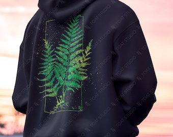 Fern Blockprint VI Unisex Hoodie: Forest Leaf Graphic, Botanical Garden, Plant Foliage, Nature Lover