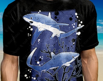 Thresher Shark Unisex T-Shirt: Deep Sea Shark Silhouette, Ocean Marine Wildlife Lover, Mackerel Fish