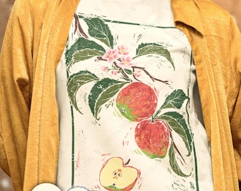 Fuji Apples Blockprint Unisex T-Shirt: Vintage Apple Tree Graphic Tee, Woodblock Print Style, Orchard Harvest Apples