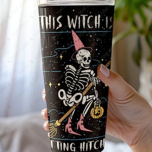 This Witch Is Getting Hitched Tumbler, Skeleton Bride Travel Mug, Creepy Cute Witchy Bride Engagement Gift, Spooky Bachelorette Party Favor