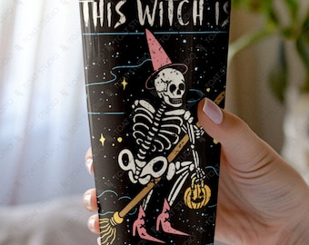 This Witch is Getting Hitched Tumbler: Spooky Bachelorette Party Favor, Skeleton Bride Travel Mug