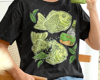 Matcha Taiyaki Unisex T-Shirt: Kawaii Green Tea Japanese Pastry Cakes, Crispy Green Fish-Shaped Waffles