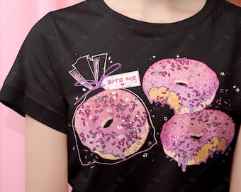 Pink Donuts Unisex T-Shirt, Bite Me Donut Shirt, Doughnut Dessert Party, Pastel Pink Kawaii Glazed Donut, Baked Goods Foodie, Pink Sprinkles