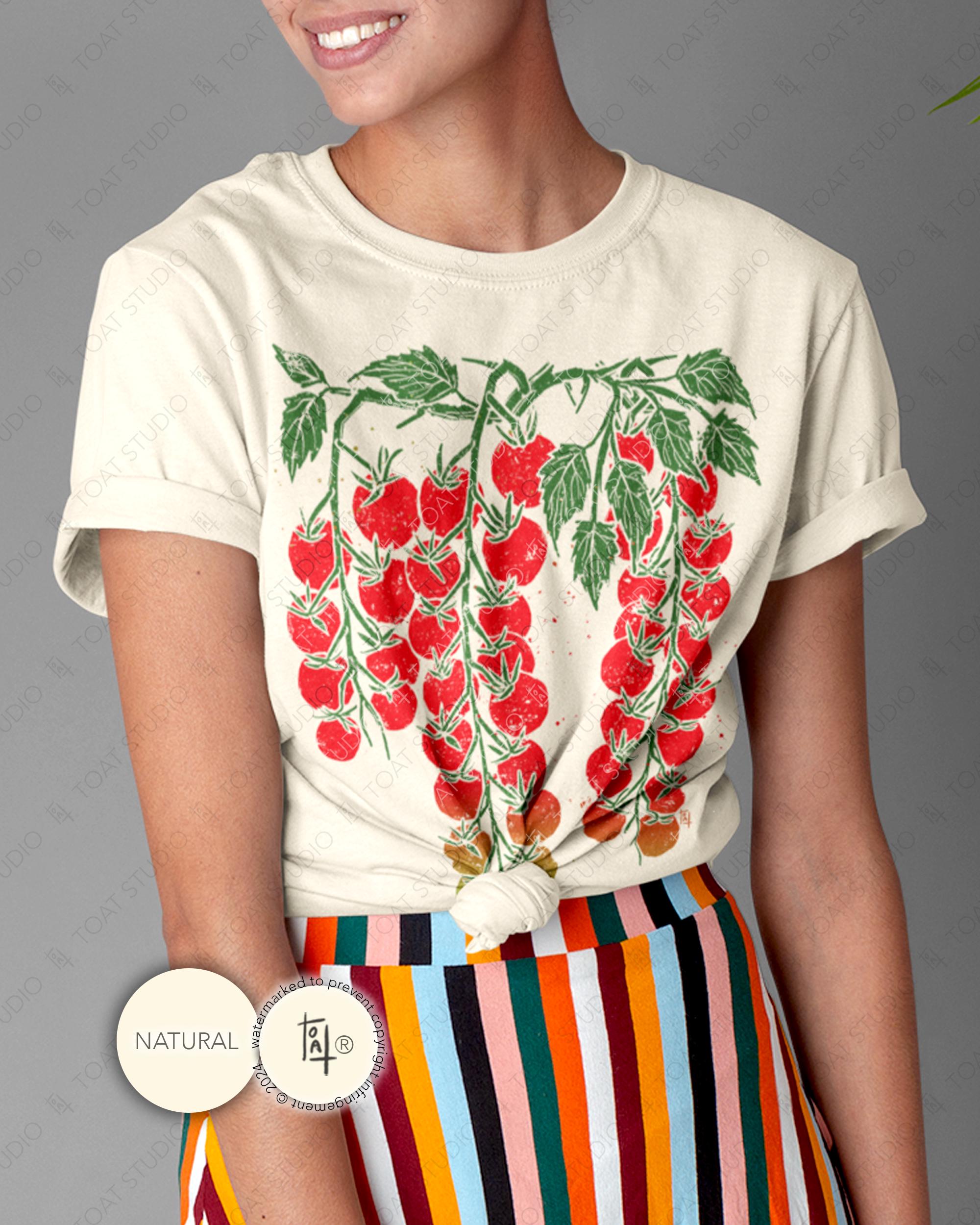 Tomato Blockprint V Unisex T-shirt, Million Tomatoes, Tomato Garden, Botanical Plants, Culinary Vegetable, Farmers Market, Gardener Gift