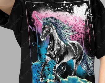 T-shirt unisexe pastel gothique licorne II, licorne noire, licorne magique noire, créature mythique, chevaux Dark Fantasy, animal esprit majestueux