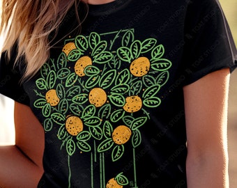 Orange Tree Unisex T-shirt, Plant Decor Drawing, Fruit Art Shirt, Orange Fruit Art, Orange Farm, Botanical Illustration, Farmcore Citrus Top