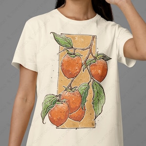 Hachiya Persimmons Unisex T-Shirt, Persimmons Fruit Tree Art, Botanical Fruit Gardens, Fall Persimmon Trees, Harvesting Persimmon Orchards
