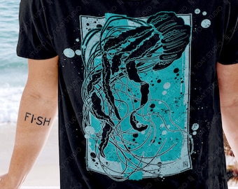 Jellyfish II Unisex T-Shirt: Jellyfish Silhouette, Ocean Marine Life, Deep Sea Creature Graphic Tee