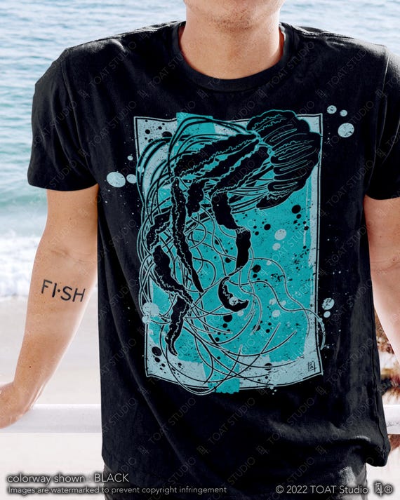 Jellyfish II Unisex T-Shirt: Jellyfish Silhouette, Ocean Marine Life, Deep Sea Creature Graphic Tee