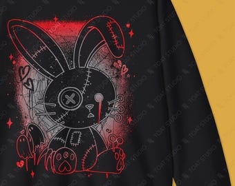 Dark Goth Bunny Unisex Crewneck Sweatshirt, Yami Kawaii Usagi, Creepy Bunny Rabbit, Voodoo Doll, Harajuku Kawaii, Spooky Animal, Cute Bunny