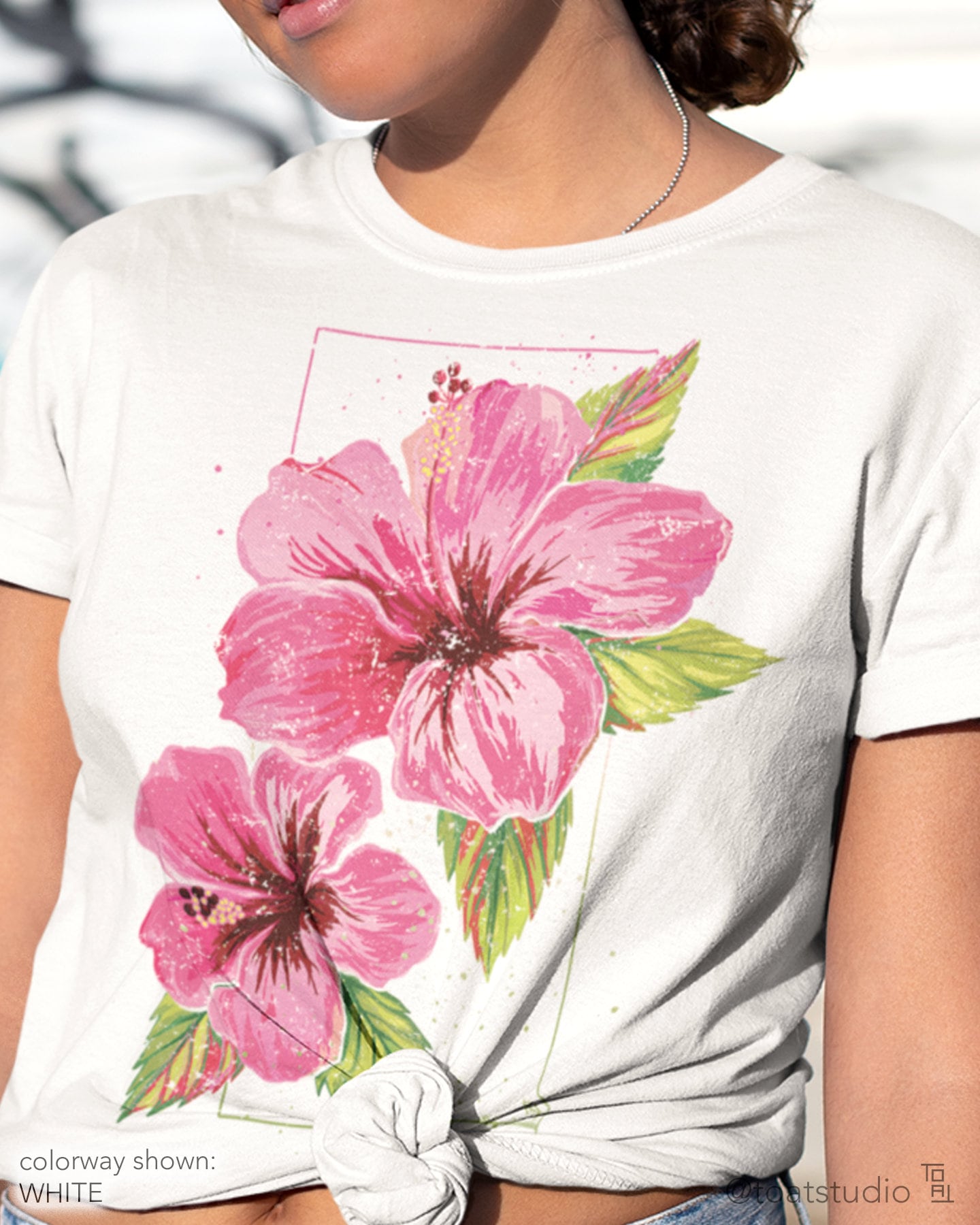Pink Hibiscus Unisex T-shirt: Hand-drawn Vintage Hibiscus Flower