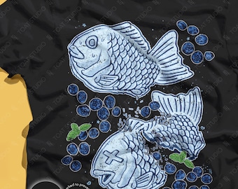 Blueberry Taiyaki Unisex T-Shirt: Kawaii Blueberry Japanese Pastry Cakes, Funny Crispy Blue Fish-Shaped Waffles