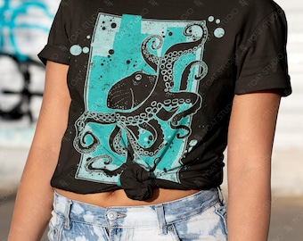 Octopus Unisex T-shirt: Octopus Silhouette, Ocean Marine Life Tee, Deep Sea Creature, Tentacle Drawing