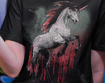 Goth Unicorn Unisex T-shirt, Dark Fantasy, Dark Unicorn, Magical Unicorn, Mythical Creature, Fantasy Wild Horse, Spirit Animal, Fairy Tales
