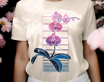 Orchid Vaporwave Unisex T-Shirt: Pastel Phalaenopsis Flower Tee, 80s Cyberpunk Retro Botanical Floral Art
