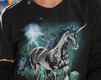 Goth Unicorn II Unisex T-shirt, Dark Fantasy, Dark Unicorn, Magical Unicorn, Mythical Creature, Fantasy Horse, Spirit Animal, Fairy Tales