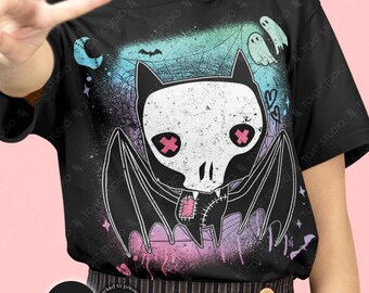 Pastel Goth Bat Unisex T-shirt, Creepy Cute, Yami Kawaii, Zombie Voodoo Doll, Animal Skeleton, Spooky Cute, Kawaii Skulls, Cute Vampire
