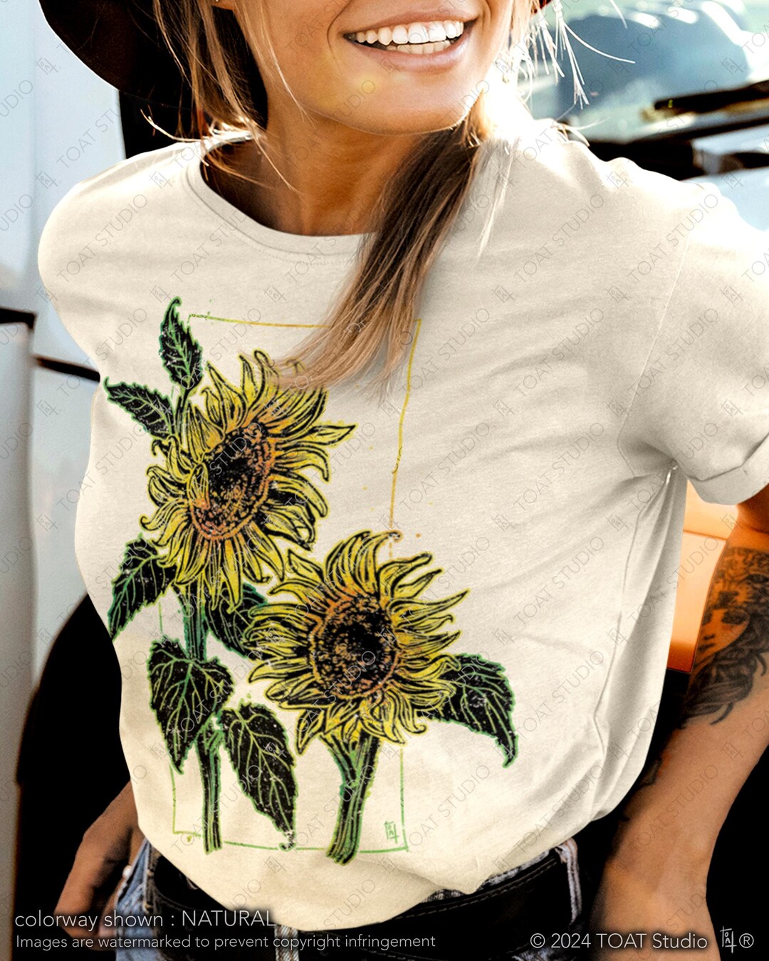 【YELLOW】Open Collar Block Print Sun Flower 2025_03_Product_BeamsPlus_SunF