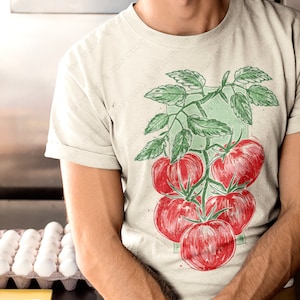 Tomato Blockprint  Unisex T-shirt, Tomato Plant, Garden Lover, Fruits & Vegetables, Vegan Cooking, Farmers Market Tee, Chef's Outfit