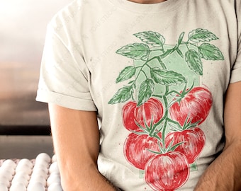 Tomato Blockprint  Unisex T-shirt, Tomato Plant, Garden Lover, Fruits & Vegetables, Vegan Cooking, Farmers Market Tee, Chef's Outfit