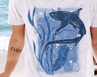 Thresher Shark Unisex T-Shirt: Mackerel Shark Silhouette, Marine Wildlife Graphic Tee, Deep Sea Fish