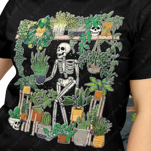 Crazy Plant Skeleton Unisex T-Shirt: Forever Plant Therapy, Spooky Gothic Gardener, Botanical Dark Humor