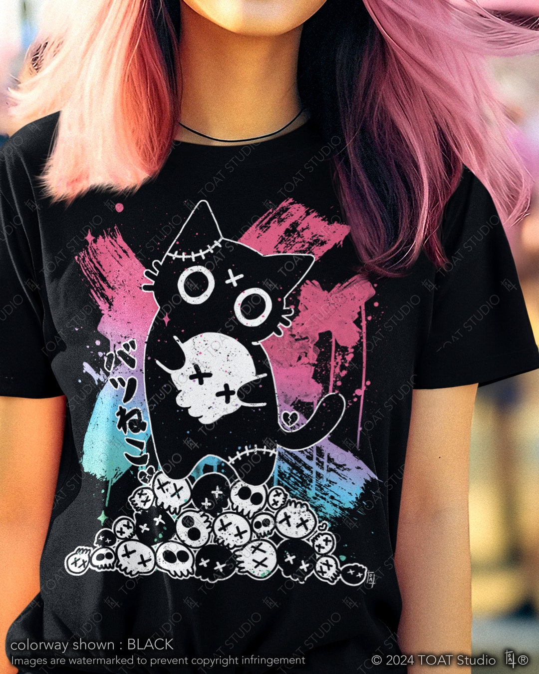 Pastel Goth Batsu Neko Unisex Tshirt, Yami Kawaii Badtz Neko, Creepy