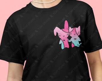 Pastel Goth Bunny Kitty Unisex T-shirt - Yami Kawaii, Creepy Cute, Animal Voodoo Dolls, Scene Clothing, Harajuku Kawaii, Animal Friends