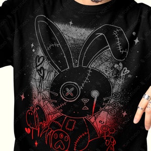 Dark Goth Bunny Unisex T-Shirt, Yami Kawaii Usagi, Animal Rabbit, Voodoo Doll, Harajuku Kawaii, Creepy Bunny, Spooky Doll, Pastel Grunge Tee