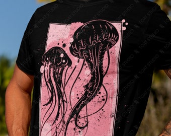 Pink Jellyfish Unisex T-shirt: Jellyfish Silhouette, Deep Sea Creature, Ocean Marine Life Graphic Tee