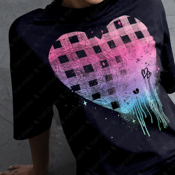 Pastel Goth Heart Unisex T-Shirt, Pastel Y2K Grunge, Alternative Grunge, Dark Gothic, Pastelgore, Yami Kawaii, Pastel Rainbow, Gothic Love