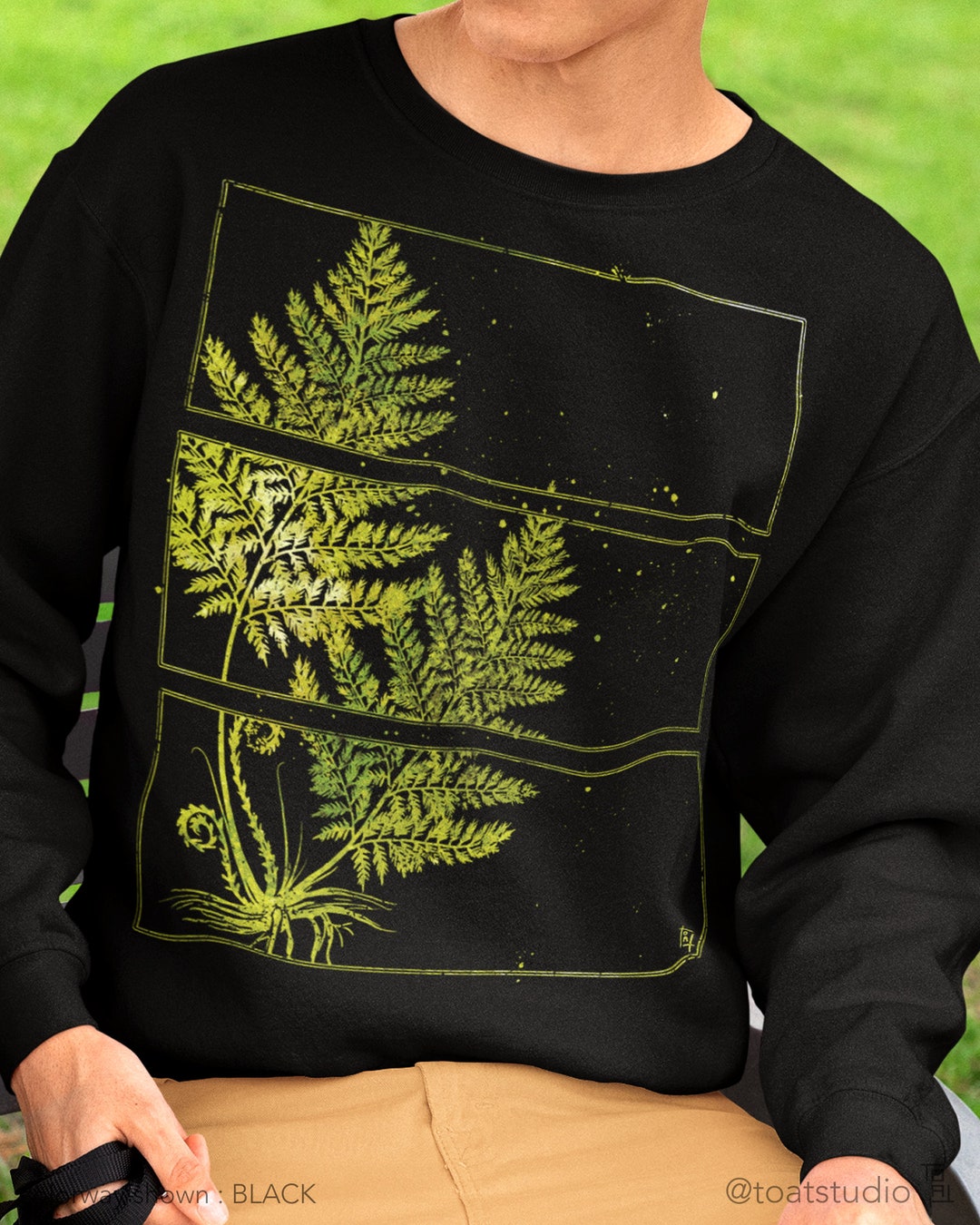 Fern Blockprint VIII Unisex Crewneck Sweatshirt, Plant Decor Drawing, Fern Forest, Botanical Art, Fern Drawing, Botanical Illustration